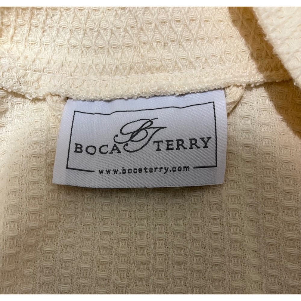 Boca Terry Waffle Knit Robe Cream Cotton Blend One Size Spa Robe Embroidered O - Picture 4 of 9